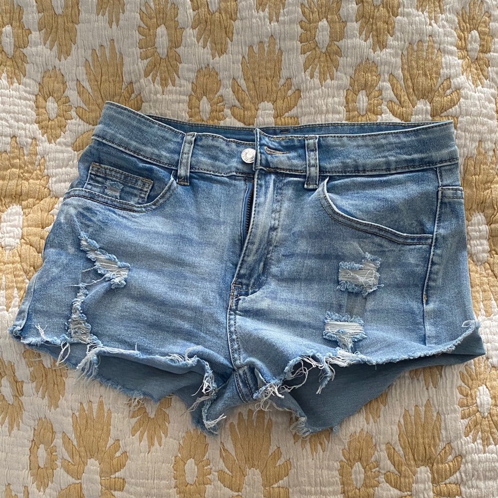 SHEIN Light Blue Distressed Jean Shorts
